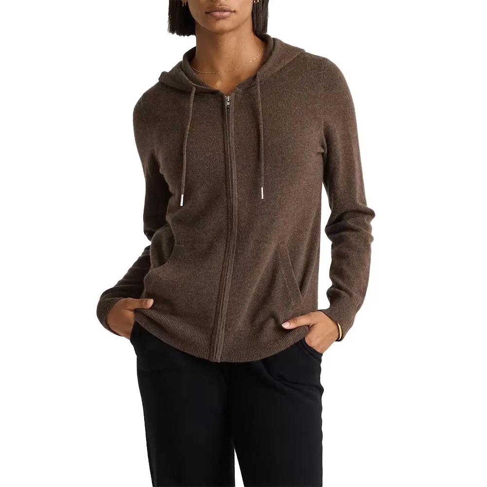 NWT Quince Mongolian Cashmere Full-Zip Hoodie Brown Large Casual Cozy